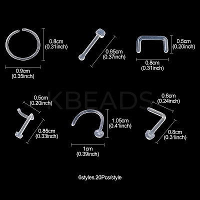 120Pcs 6 Style Acrylic L-Shaped Nose Ring AJEW-YW0001-11B-1