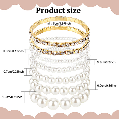 7Pcs 7 Styles Plastic Imitation Pearl Round Beaded Stretch Bracelets Set BJEW-AN0001-36-1