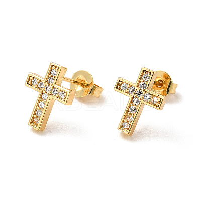 Clear Cubic Zirconia Cross Stud Earrings EJEW-F301-01-1