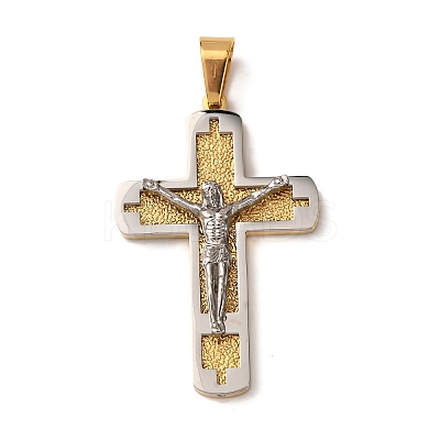 304 Stainless Steel Religion Jesus Cross Pendants STAS-F323-08PG-1