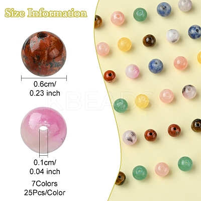 175Pcs 7 Styles Round Natural Tiger Eye & Green Aventurine & Red Jasper & Topaz Jade & Dyed Persian Jade & Blue Spot Jasper & Yellow Jade Box Sets DIY-FS0007-08-1