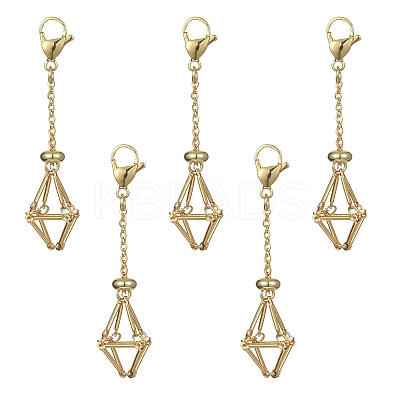 5Pcs Brass Braided Chain Pouch Empty Stone Holder Pendant Decorations HJEW-CJ0001-11G-1