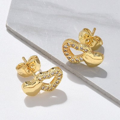 Valentine's Day Heart Brass Micro Pave Clear Cubic Zirconia Stud Earrings EJEW-D305-22G-03-1