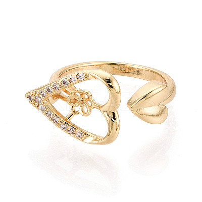 Heart Brass Micro Pave Clear Cubic Zirconia Cuff Rings Setting KK-T079-53G-1