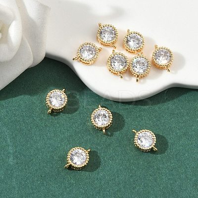 SHEGRACE Brass Pave Clear Cubic Zirconia Flat Round Connector Charms XGRQ3D332-501G-1