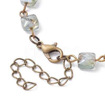 Square Faceted Glass Beaded Link Chain Bracelet Making AJEW-JB01150-52-1