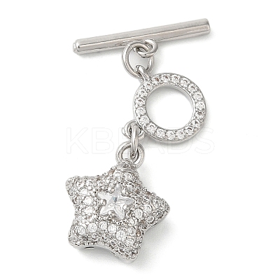 Brass Micro Pave Clear Cubic Zirconia Toggle Clasps KK-N254-81P-1