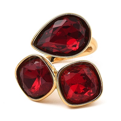 Teardrop & Square Glass Open Cuff Rings RJEW-G289-01G-05-1