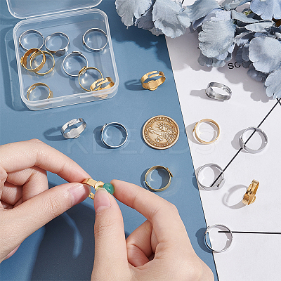 20Pcs 2 Styles Adjustable 304 Stainless Steel Finger Rings Components STAS-UN0057-19B-1