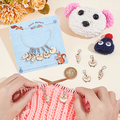 12Pcs 12 Style Cat & Sheep Wood Pendant Stitch Markers HJEW-AB00655-1