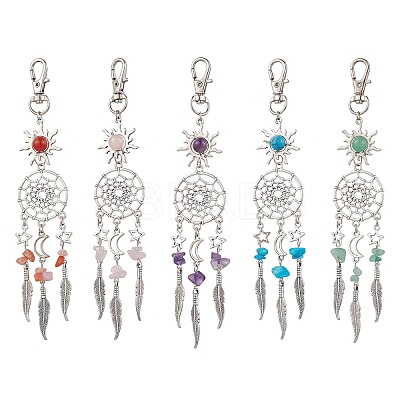 Woven Net/Web with Feather Alloy Pendant Decorations HJEW-JM03019-1