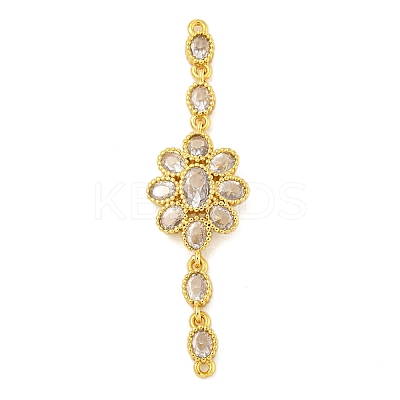 Brass Pave Clear Cubic Zirconia Flower Links Connector Charms KK-P277-50G-1