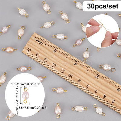 30Pcs 3 Colors Natural Freshwater Pearl Connector Charms PALLOY-AB00059-1