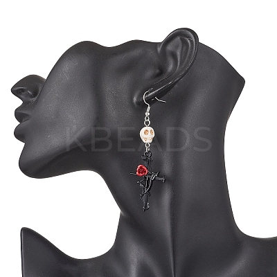 3 Pairs 3 Colors Hallowmas Alloy Dyed Synthetic Turquoise Dangle Earrings EJEW-JE06483-1