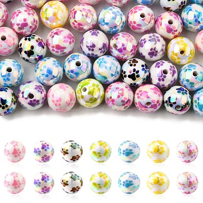 50Pcs AB Color Printed Opaque Acrylic Beads OACR-CJ0002-27-1