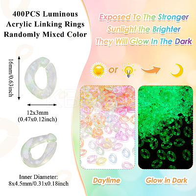 400Pcs Luminous Rainbow Iridescent Plating Transparent Acrylic Linking Rings OACR-TA0002-80-1