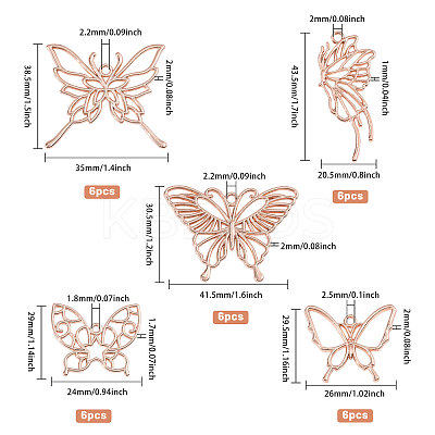 5 Styles Butterfly Zinc Alloy Open Back Bezel Pendants FIND-CA0009-52RG-1
