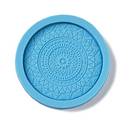 DIY Mandala Pattern Flat Round Coaster Food Grade Silicone Molds DIY-G083-05A-1