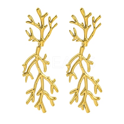 Ion Plating(IP) 304 Stainless Steel Tree Branch Stud Earrings EJEW-D281-32G-1