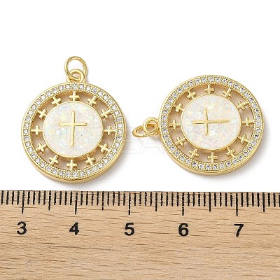 Brass Micro Pave Clear Cubic Zirconia Pendants KK-C045-10G-1