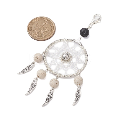 Woven Web/Net with Feather Glass Seed Beads Pendant Decorations HJEW-MZ00074-02-1