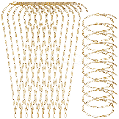 304 Stainless Steel Paperclip Chains Necklaces & Bracelet Jewelry Sets SJEW-SC0001-07G-1