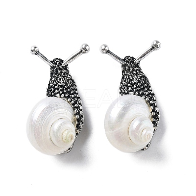 Snail White Natural Conch Shell Fossil Brooch Pin JEWB-A020-02AS-01-1