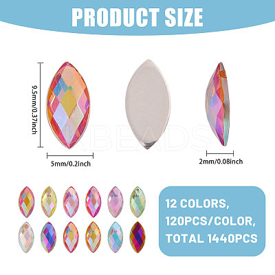 1440Pcs 12 Colors Glass Rhinestone Cabochons RGLA-CA0001-13-1