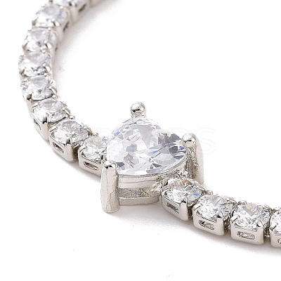 Clear Cubic Zirconia Tennis Bracelet with Heart BJEW-E015-03P-1