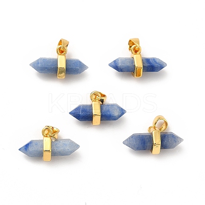 Dyed & Heated Natural Blue Aventurine Double Terminal Pointed Pendants G-P481-01G-02-1