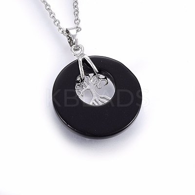 Natural Dyed & Heated Black Agate Pendant Necklaces NJEW-P228-A01-1