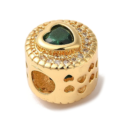 Heart Real 18K Gold Plated Brass Micro Pave Cubic Zirconia European Beads KK-G511-01G-1