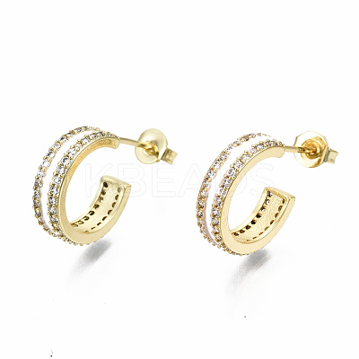Semicircular Brass Micro Pave Clear Cubic Zirconia Half Hoop Earrings EJEW-T046-21-NF-1