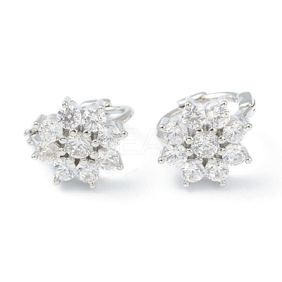 Brass Micro Pave Clear Cubic Zirconia Huggie Hoop Earrings EJEW-L234-023P-1