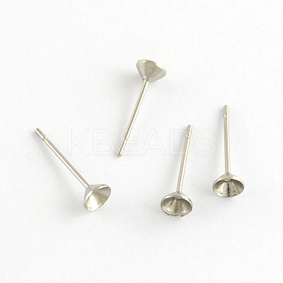 Non-Tarnish 304 Stainless Steel Flat Round Blank Peg Stud Earring Settings STAS-R055-13-1