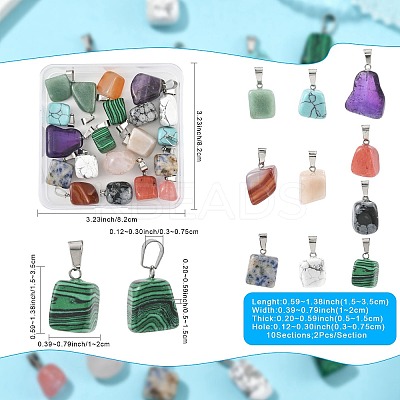 20Pcs 10 Styles Natural & Synthetic Mixed Gemstone Pendants G-FS0005-93P-01-1