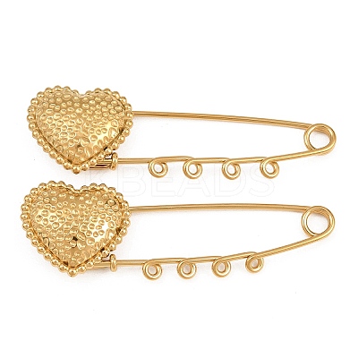 Hammered Heart 304 Stainless Steel Safety Pins Brooch Findings SA-CBA098D-15D-G04-1