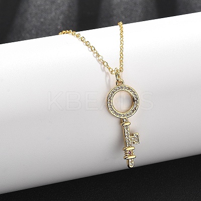 Brass Micro Pave Cubic Zirconia Ring Key Pendant Necklaces for Women NJEW-R027-03G-03-1