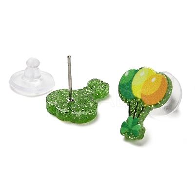 Saint Patrick's Day Theme Acrylic & 304 Stainless Steel Stud Earring for Women Men LS-EJEW-H112-01B-1