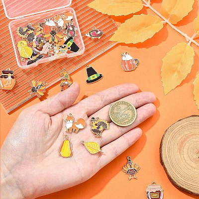 30Pcs 15 Styles Thanksgiving Day Alloy Enamel Pendants ENAM-FS0001-98-1