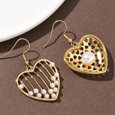Heart 304 Stainless Steel Acrylic Imitation Pearl Dangle Earrings EJEW-B156-09G-1