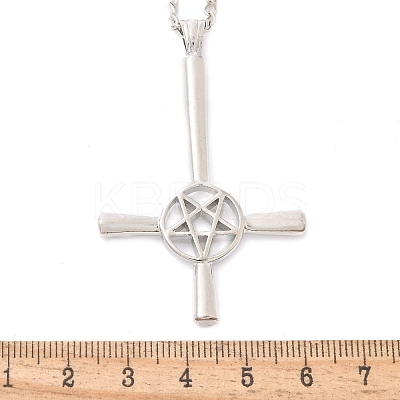 Christian Upside Down Cross & Star Alloy Pendant Pendant Twisted Chain Necklaces for Women NJEW-NH0001-03P-1