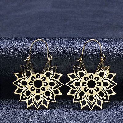 304 Stainless Steel Hollow Flower Hoop Earrings EJEW-Q789-02G-1