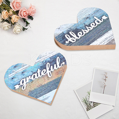 Wooden Heart Shaped Blessed Sign Ornaments AJEW-WH20019-83A-1