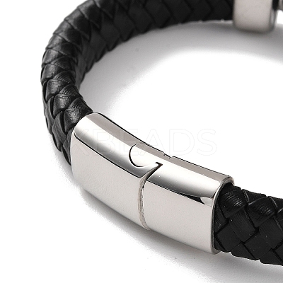 Men's Braided Black PU Leather Cord Bracelets BJEW-K243-18AS-1