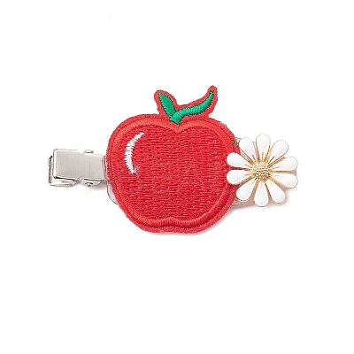 Embroidery Cloth Alloy and Plastic Apple Alligator Hair Clips PHAR-JH00128-1