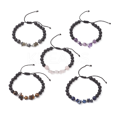Natural Mixed Gemstone & Lava Rock Beads Braided Bead Bracelets for Women BJEW-JB12924-1