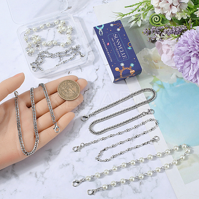 6Pcs 3 Styles 304 Stainless Steel & Round Plastic Pearl Beads Baseball Cap Chain AJEW-SC0003-57-1
