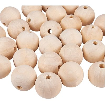 Round Unfinished Wood Beads WOOD-PH0004-25mm-LF-1