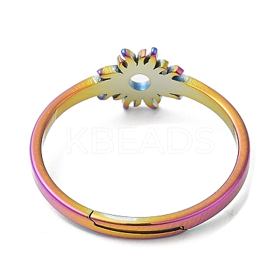 Ion Plating(IP) 304 Stainless Steel Flower Adjustable Ring for Women RJEW-M149-03RC-1